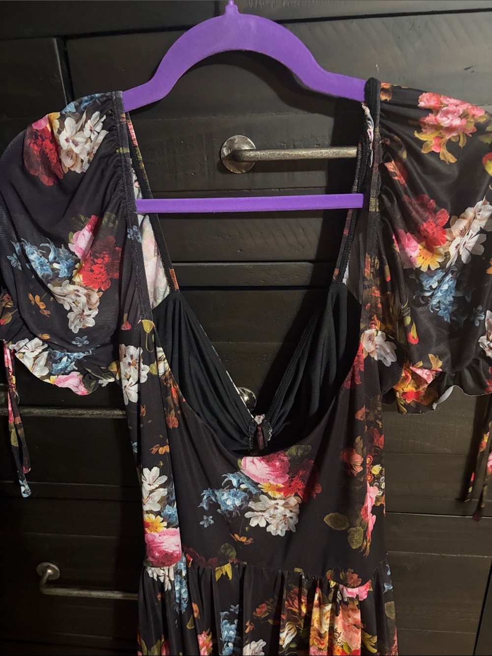 Blackmilk Dark Floral Midi Dress with Ruched Front. #EUC - Picture 5 of 6
